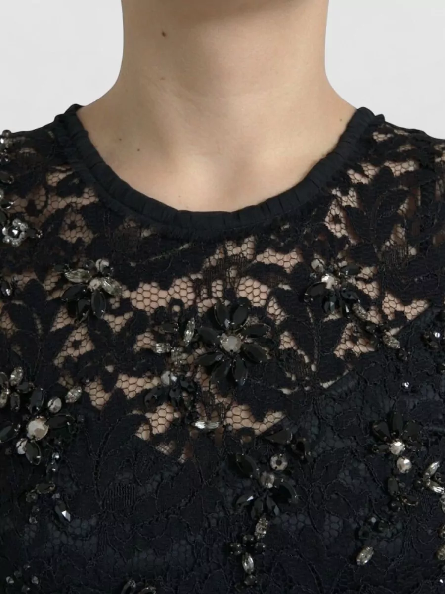 Dolce&Gabbana Crystal-Embellished Floral Lace Knee-Length Dress