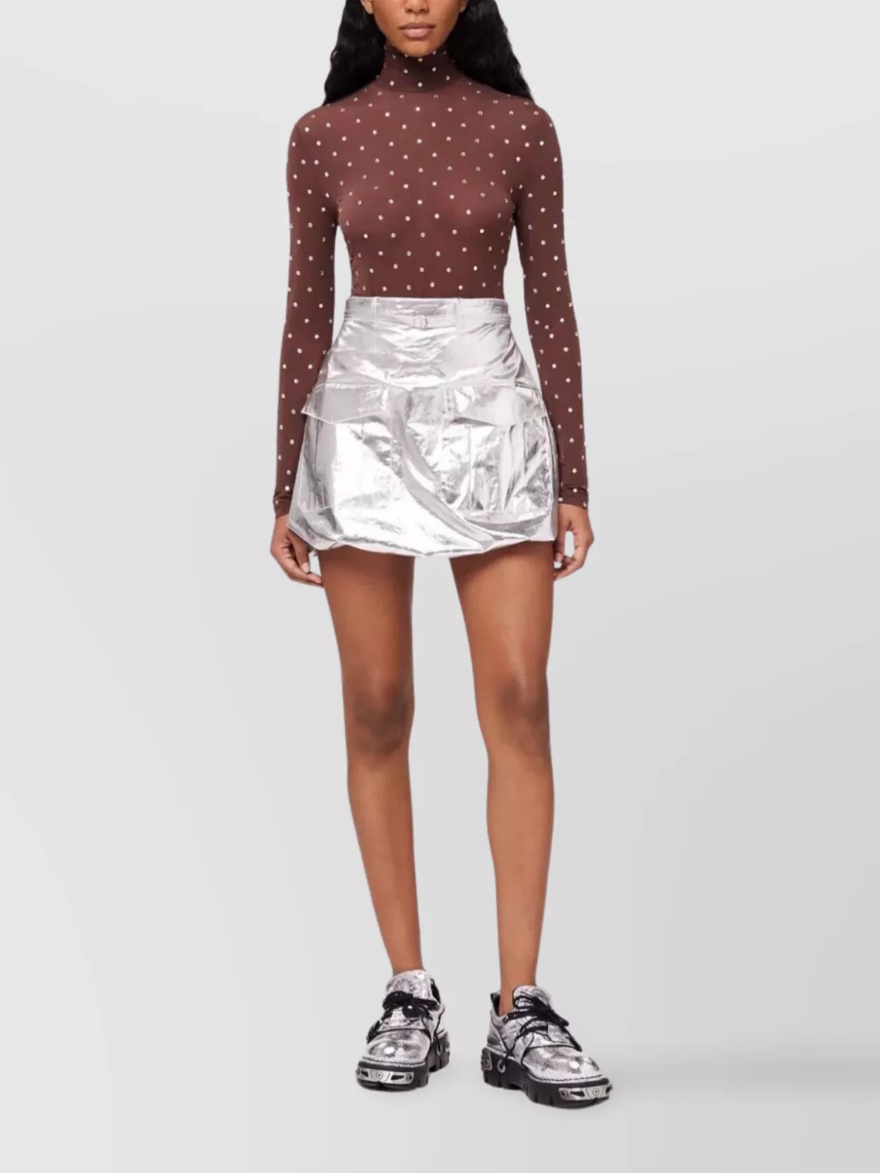 Paco Rabanne Fitted Polka Dot Turtleneck Top