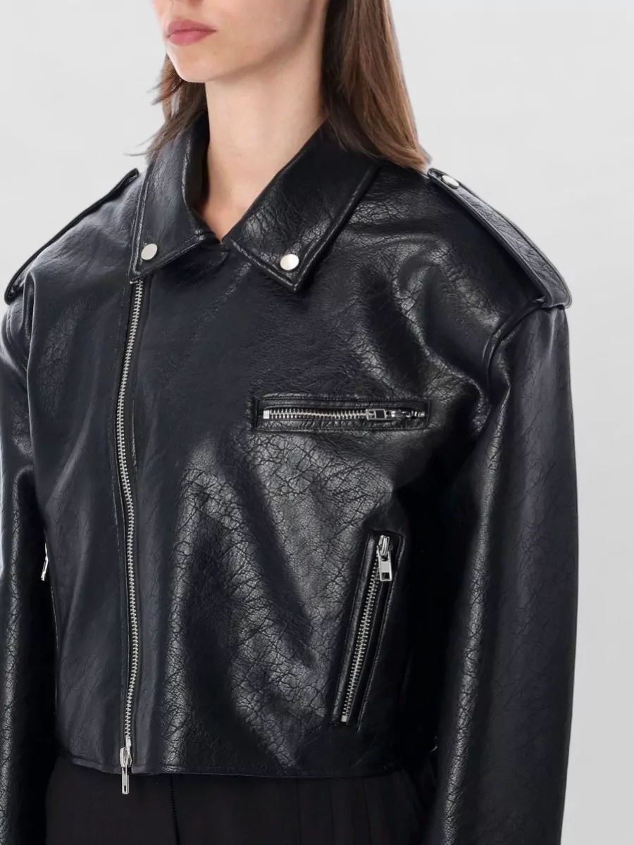 The Frankie Shop Faux Leather Oversized Cropped Biker Jacket