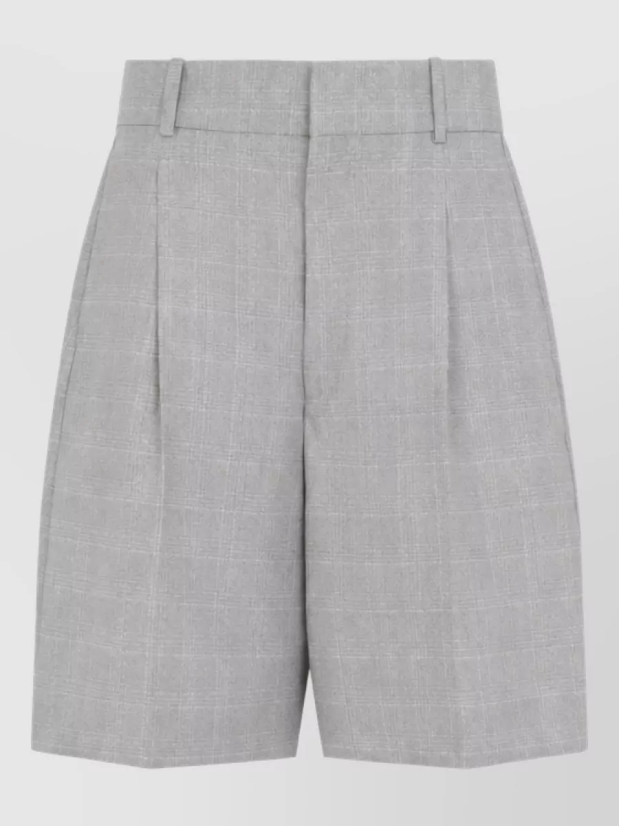 Bottega Veneta Checked high-rise pleated bermuda shorts