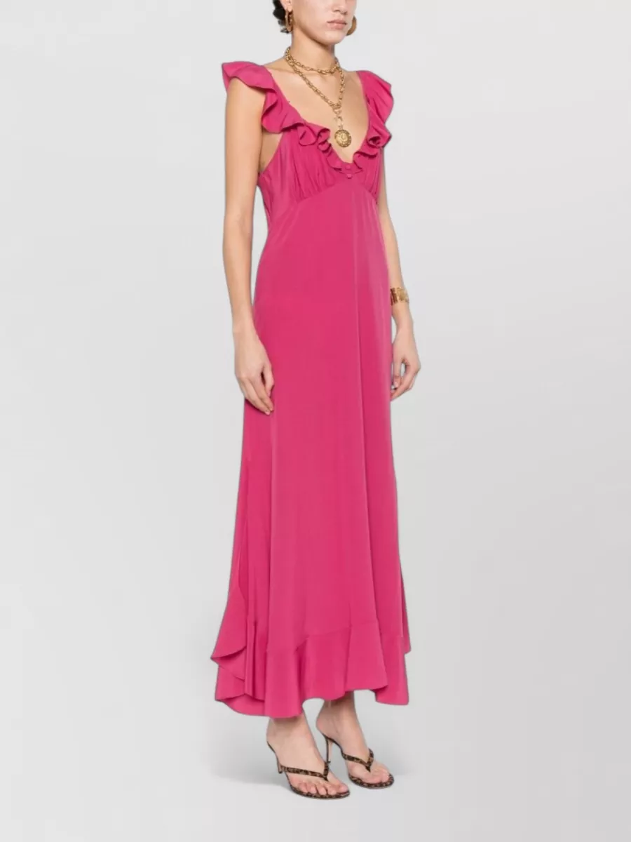 Chloé Maxi Dress Flared Hem Ruffled Neckline