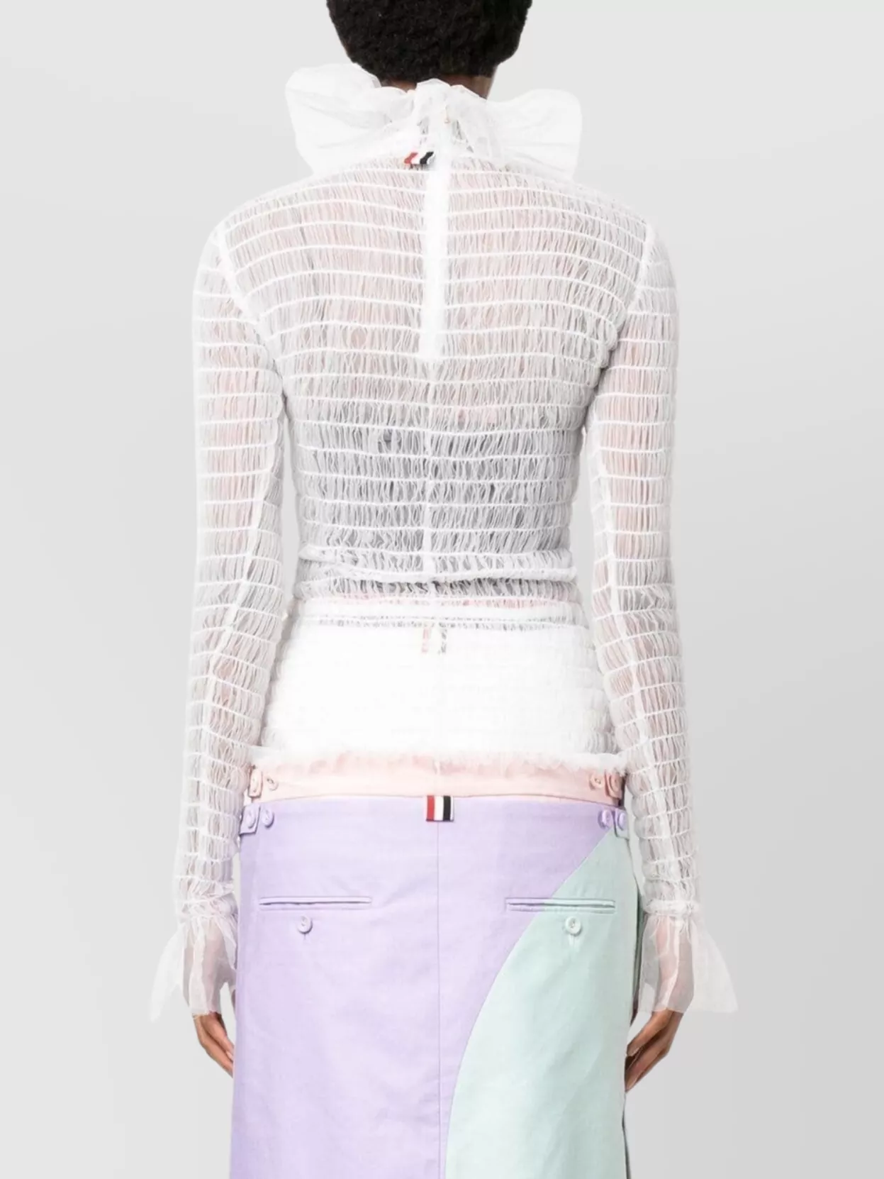 Thom Browne High Neck Frilled Tulle Top
