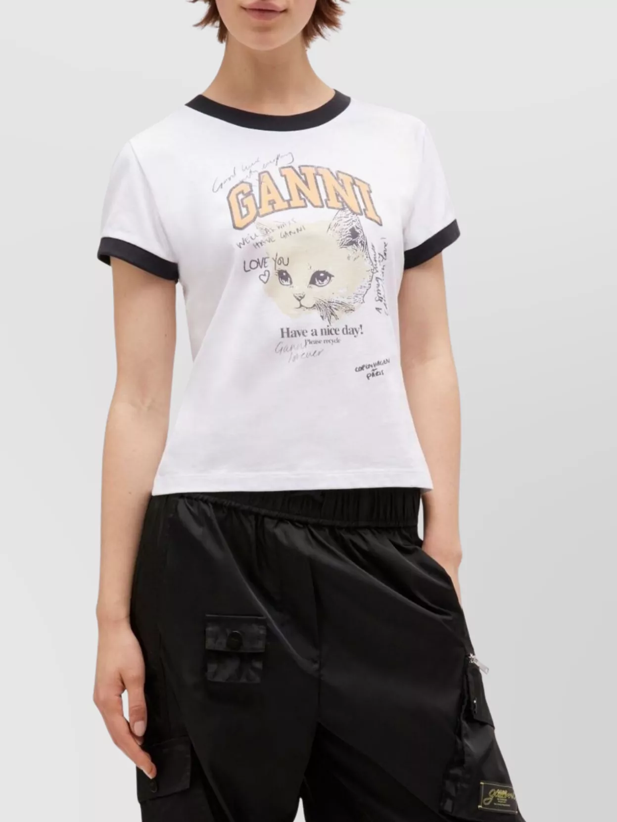 Ganni Cat Graphic Organic Cotton T-Shirt