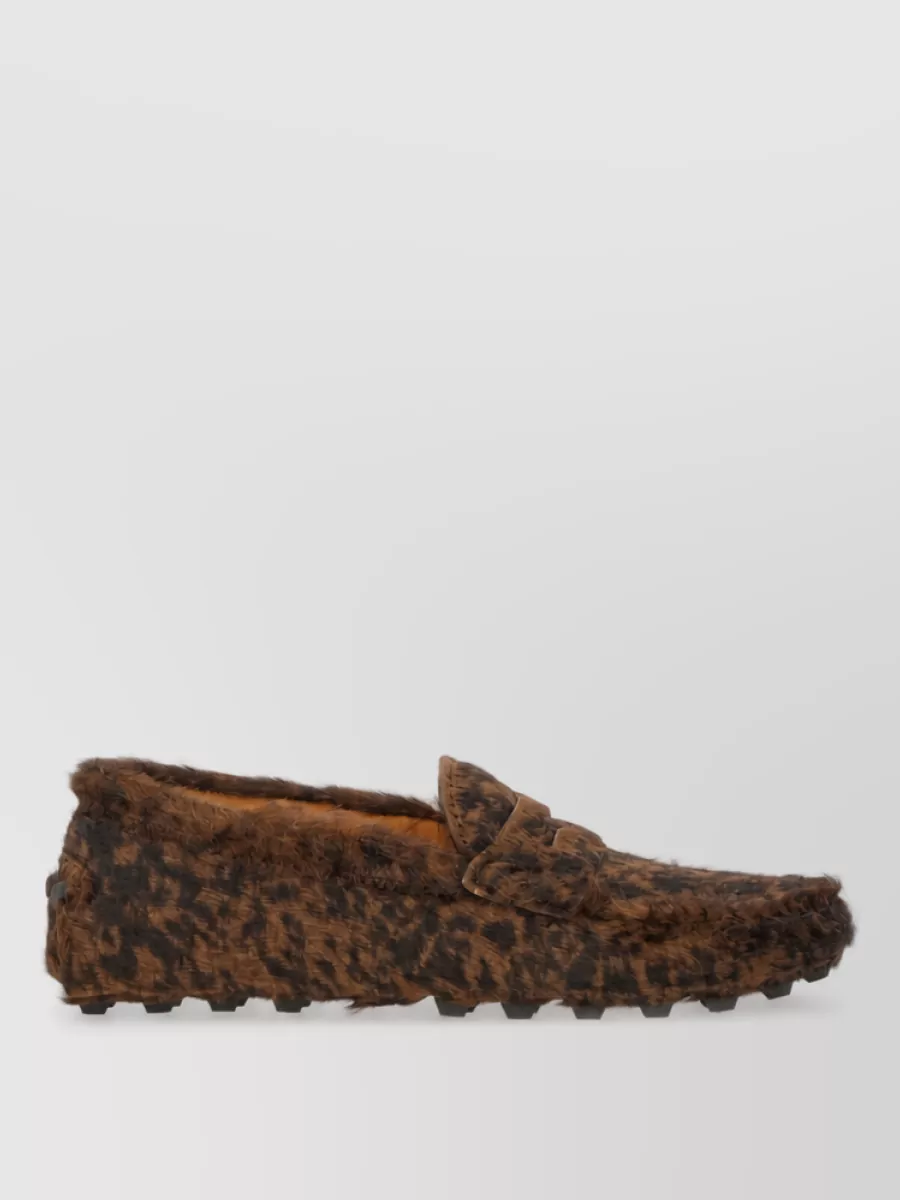 Tod's Moccasin Gommino Macro Leopard Fur Slippers
