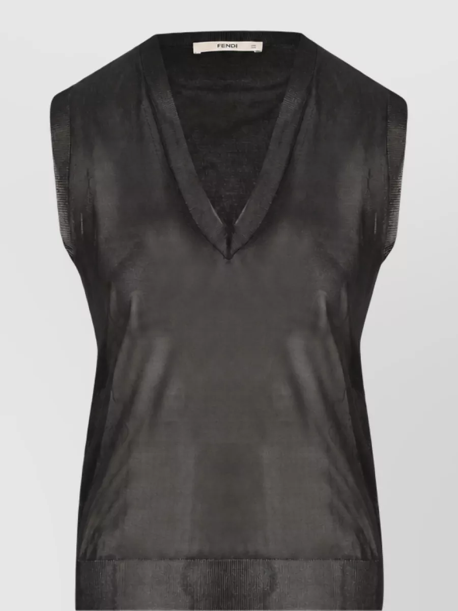 Fendi silk v-neck knitted top