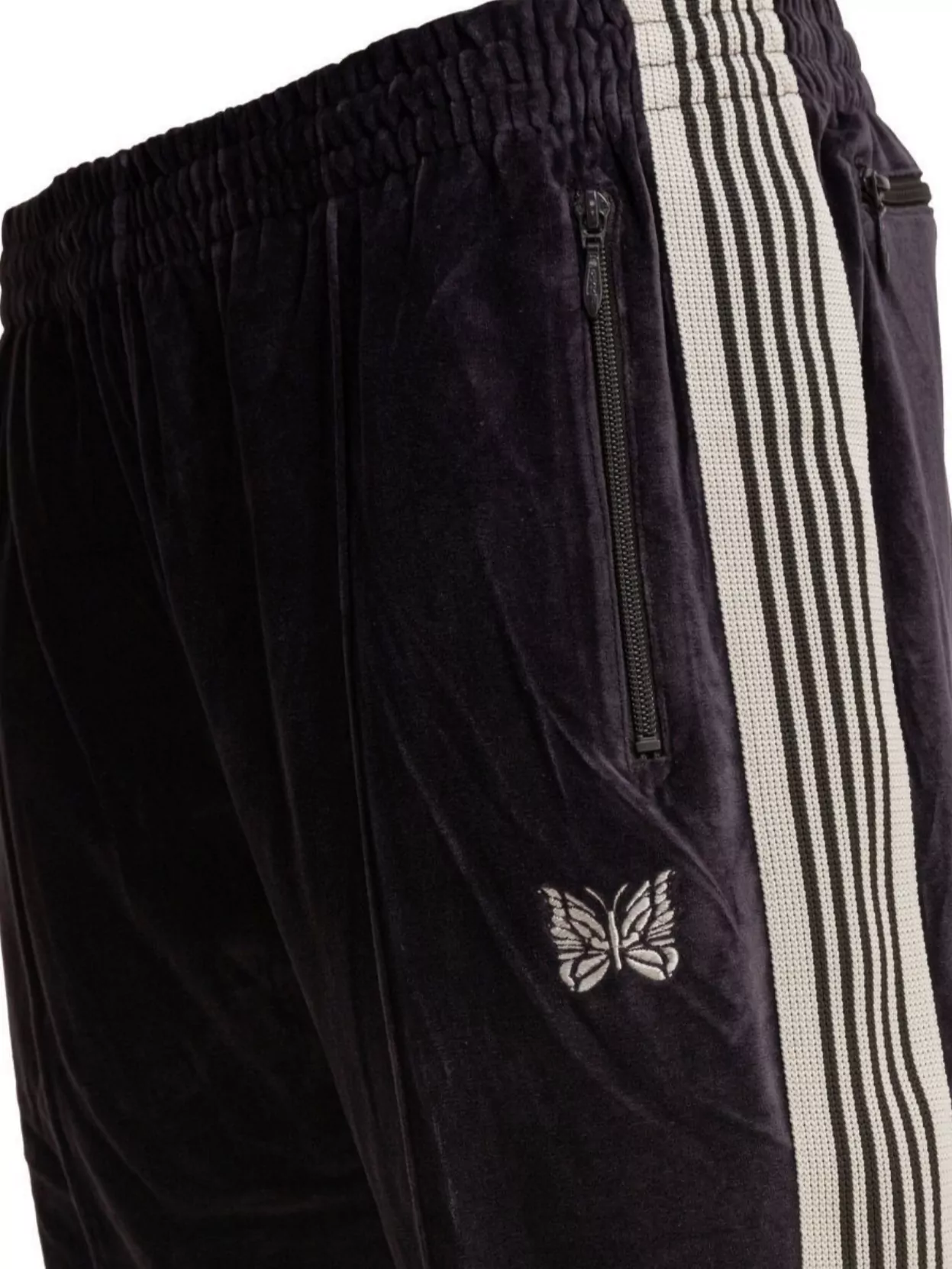 Needles Velvet Trousers With Elastic Waistband And Side Stripes In Brown