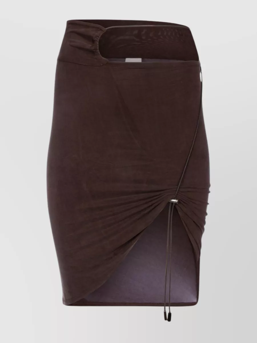 Shop Jacquemus Asymmetry Draped Knee Skirt In Brown