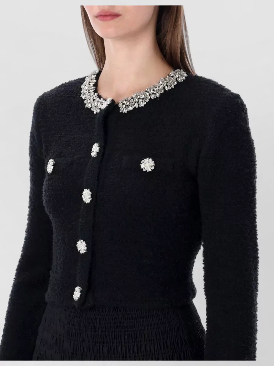 Self-Portrait Crystal Embellished Cropped Long Sleeve Cardigan