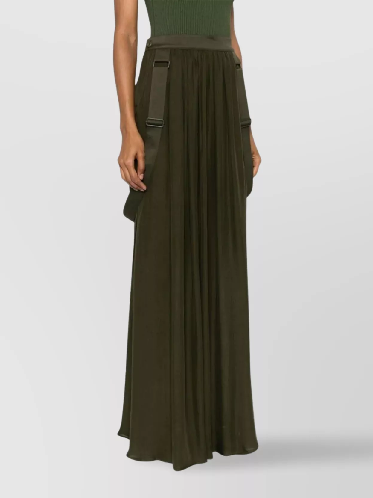 Max Mara Pleated Maxi Skirt Side Pockets In Green