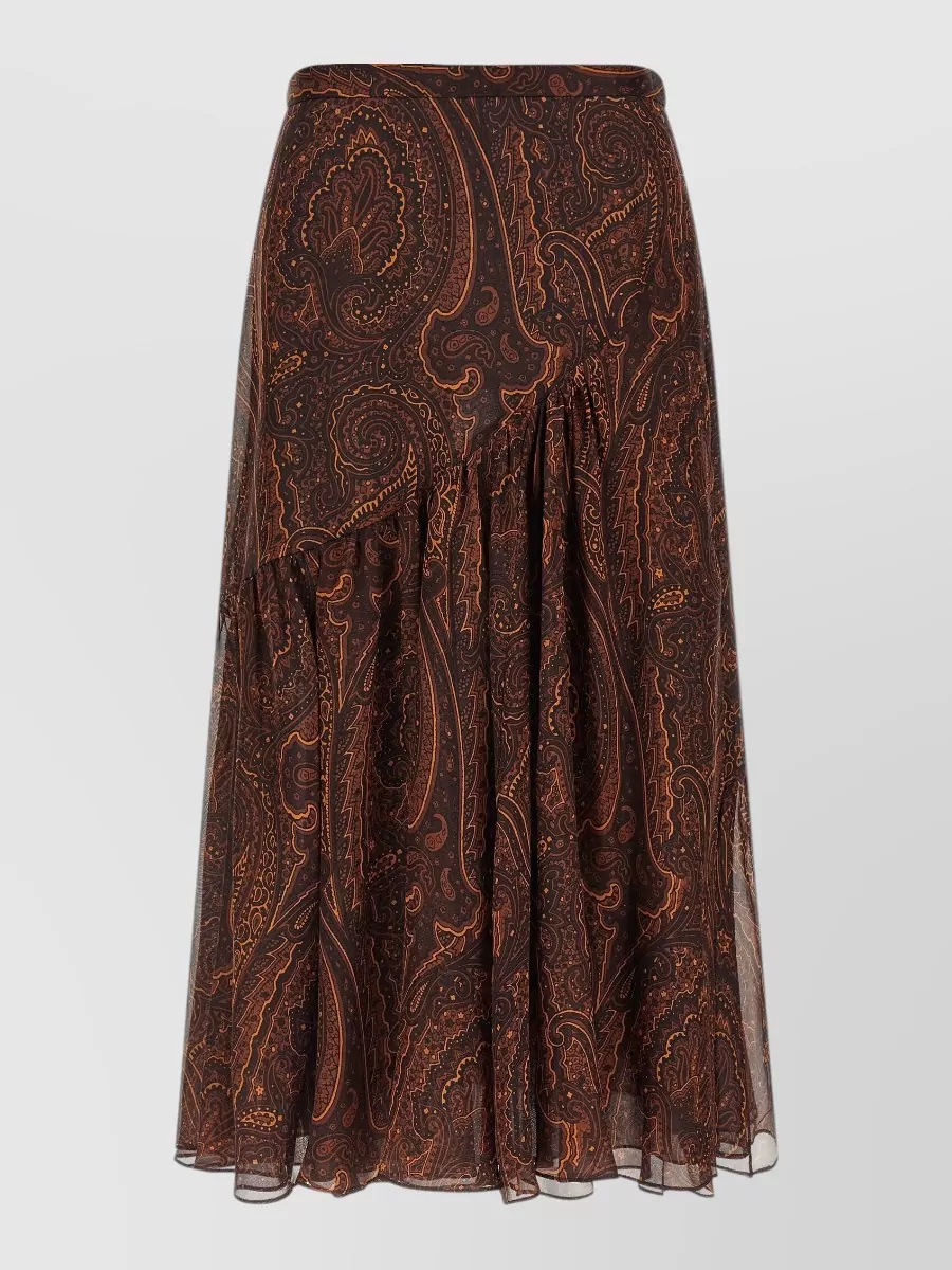 Etro Silk Paisley Print Asymmetric Ruffled Maxi Skirt