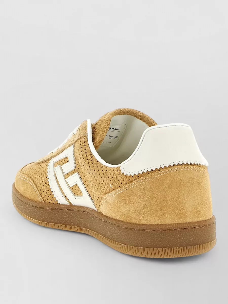Balmain Suede Sneakers Perforated Design Rubber Sole