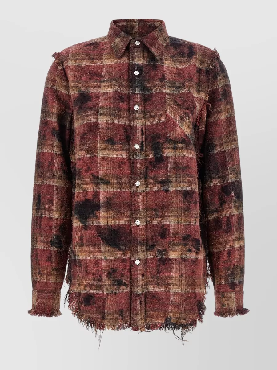 R13 checked fringed asymmetric cotton shirt