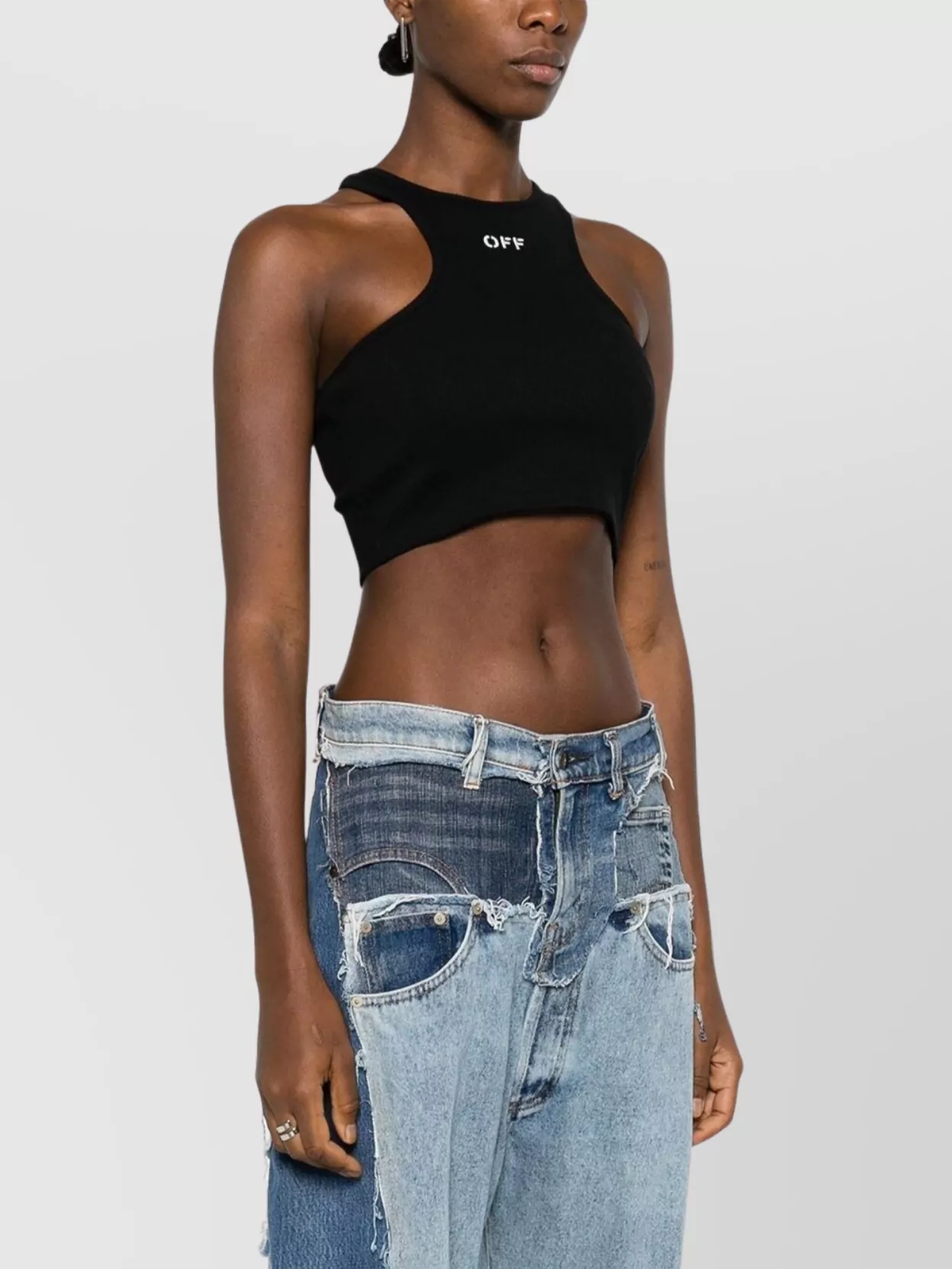 Off-White Ribbed Crop Top Racerback Design