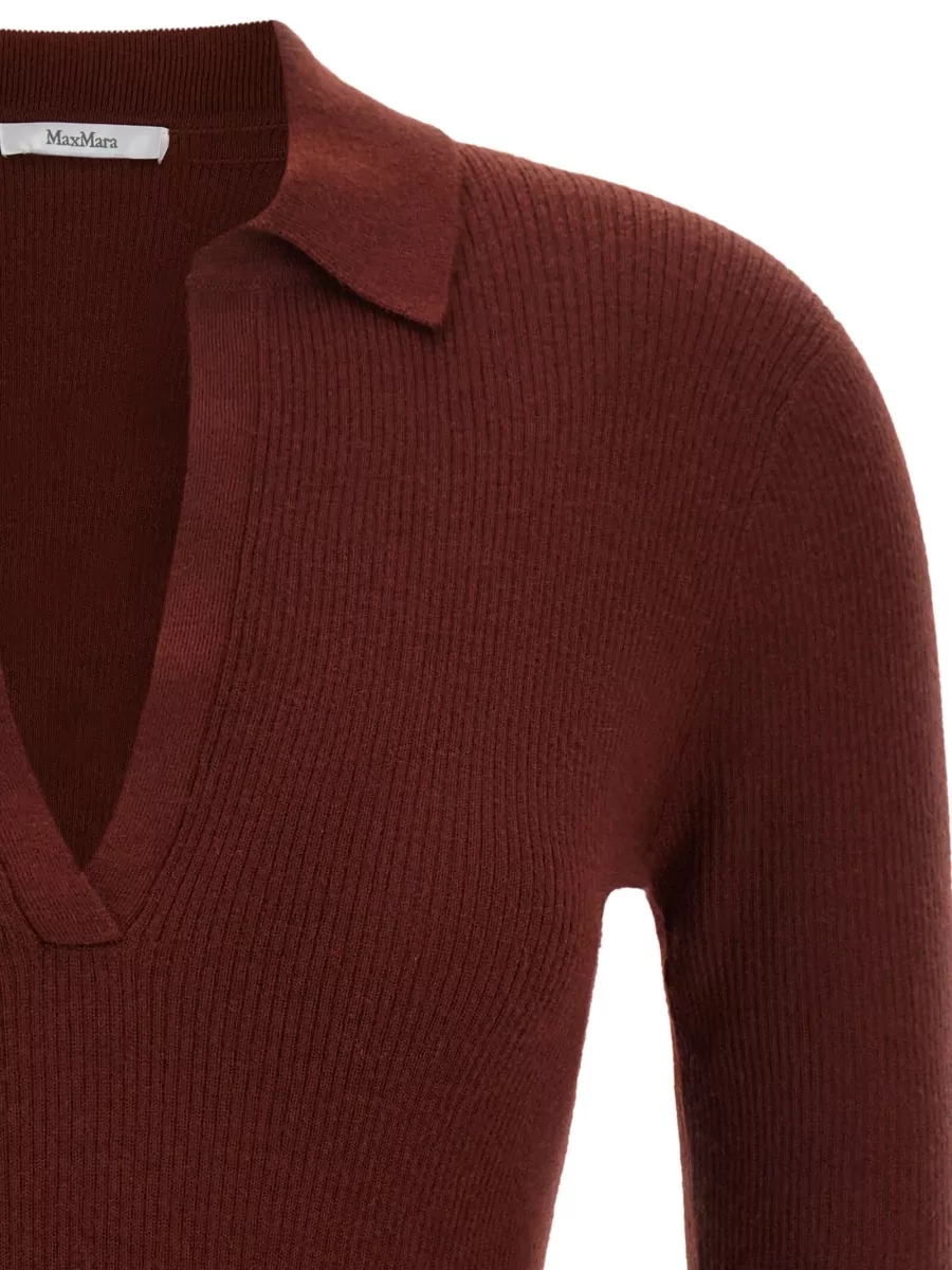 Max Mara Cashmere Ribbed Slim-Fit V-Neck Long-Sleeve Polo Jumper