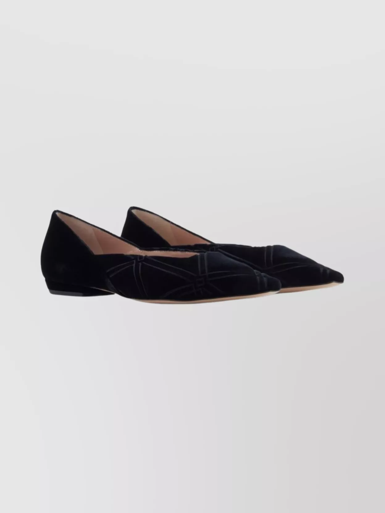Emporio Armani Pointed Toe Velvet Ballerina Shoes With Pattern In Black