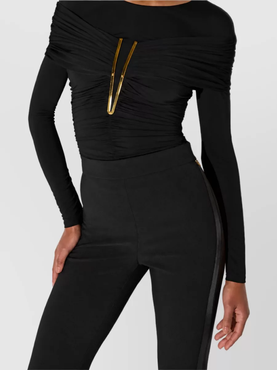 Elisabetta Franchi Draped Long-Sleeve Bodysuit