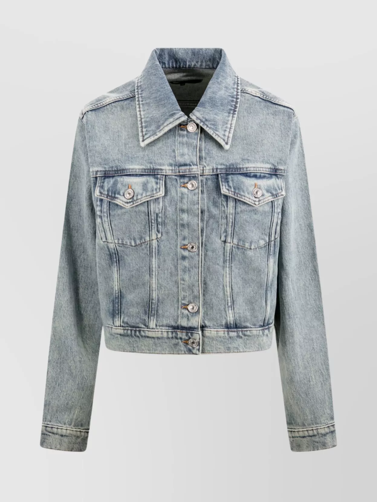 Shop 7 For All Mankind Cropped Denim Jacket With Adjustable Waist Tabs In Grey