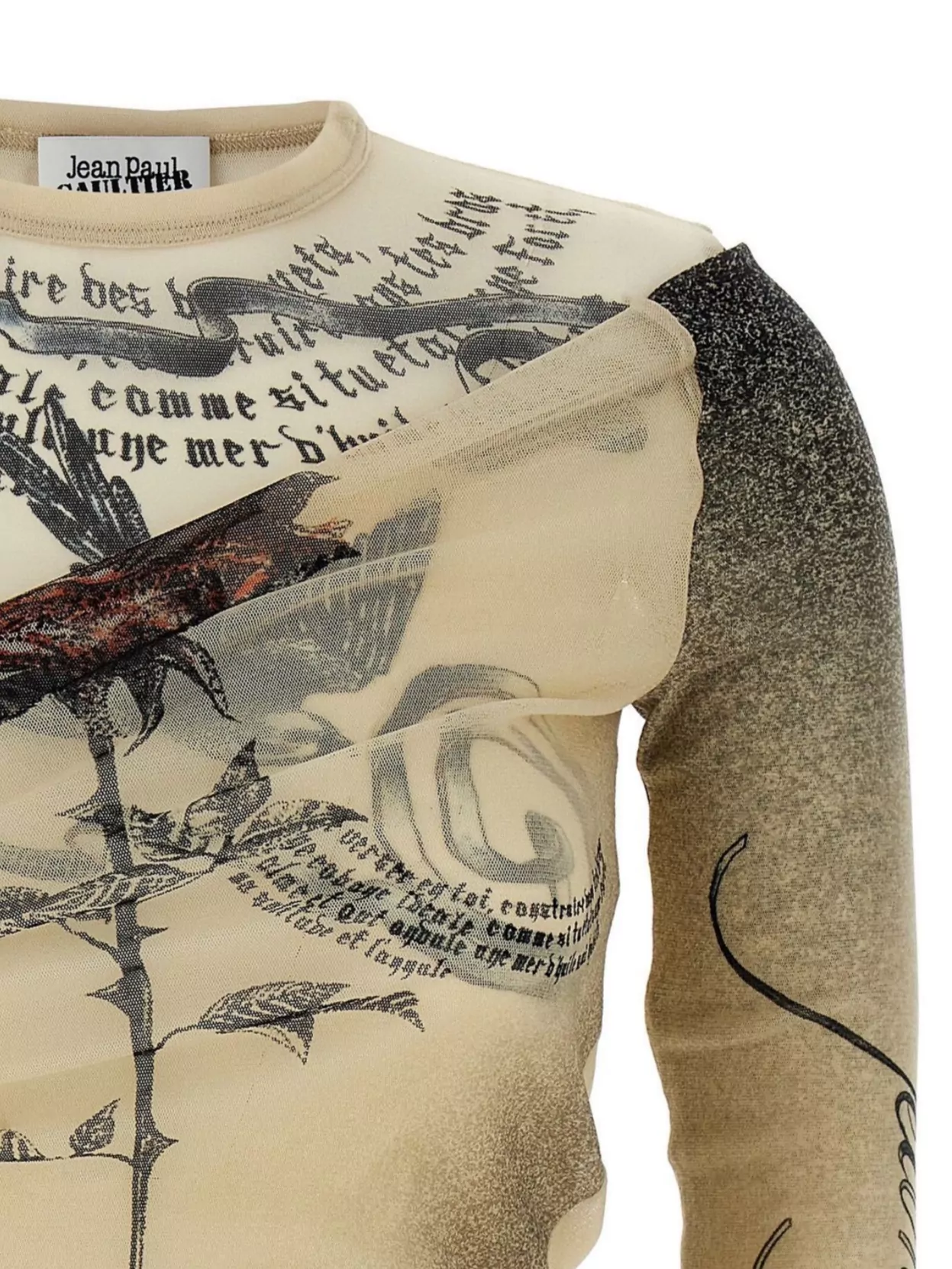 Shop Jean Paul Gaultier Sheer Fabric Crew Neck Top