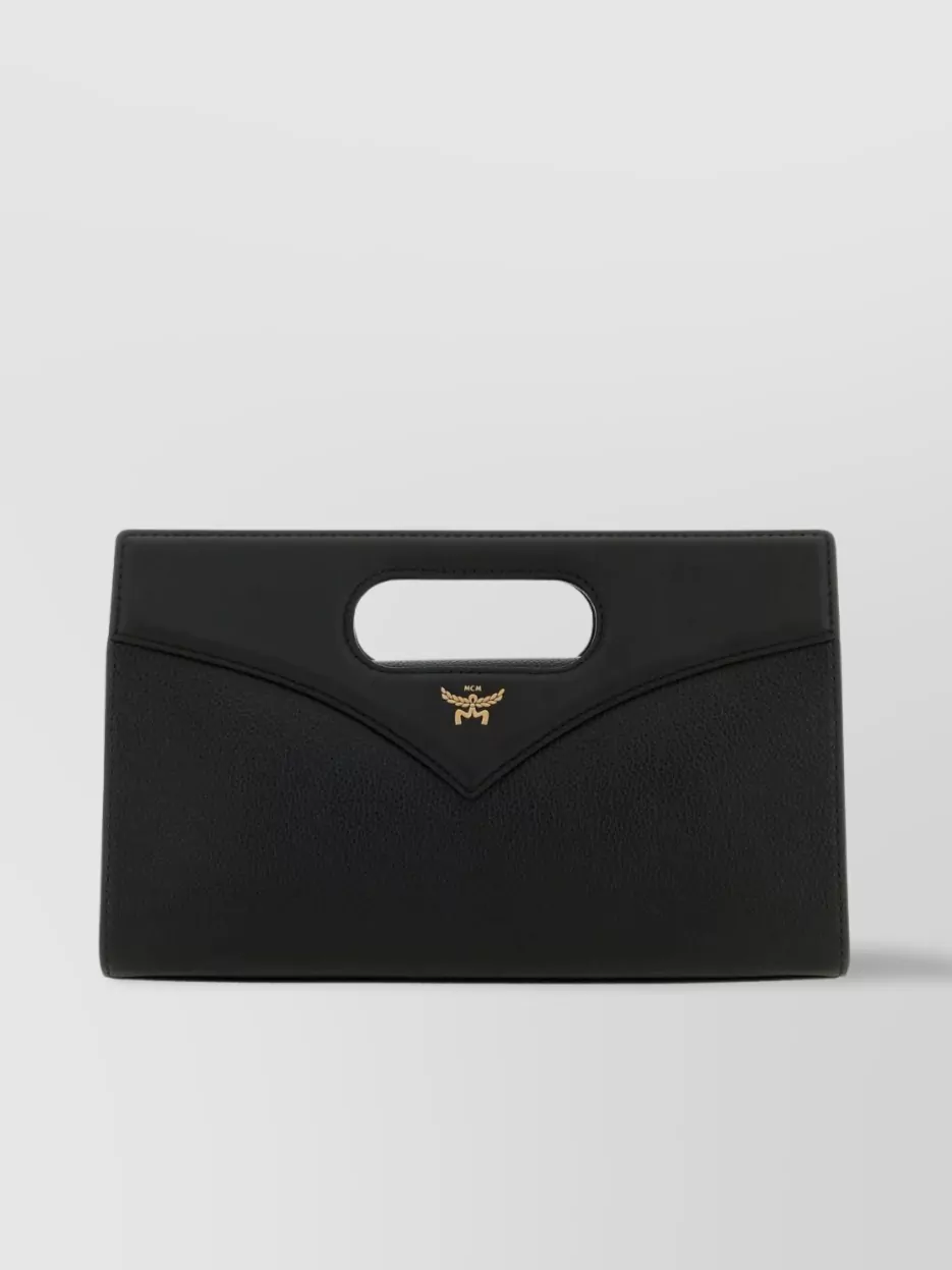 Shop Mcm Diamond Pattern Leather Handbag In Black