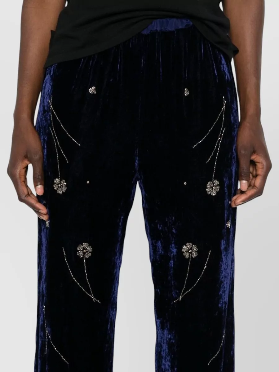Forte Forte Silk Velvet Crystal-Embellished Floral Wide-Leg Trousers