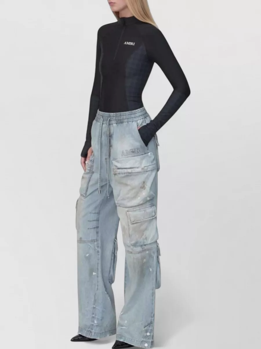 Amiri Wide Leg Cargo Denim Snap Ankle Trousers