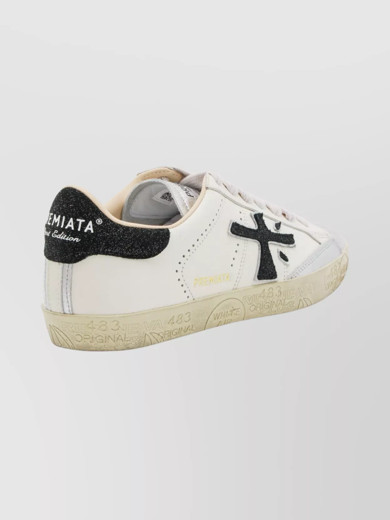Premiata Sparkling Low Top Sneakers With Metallic Detail In White