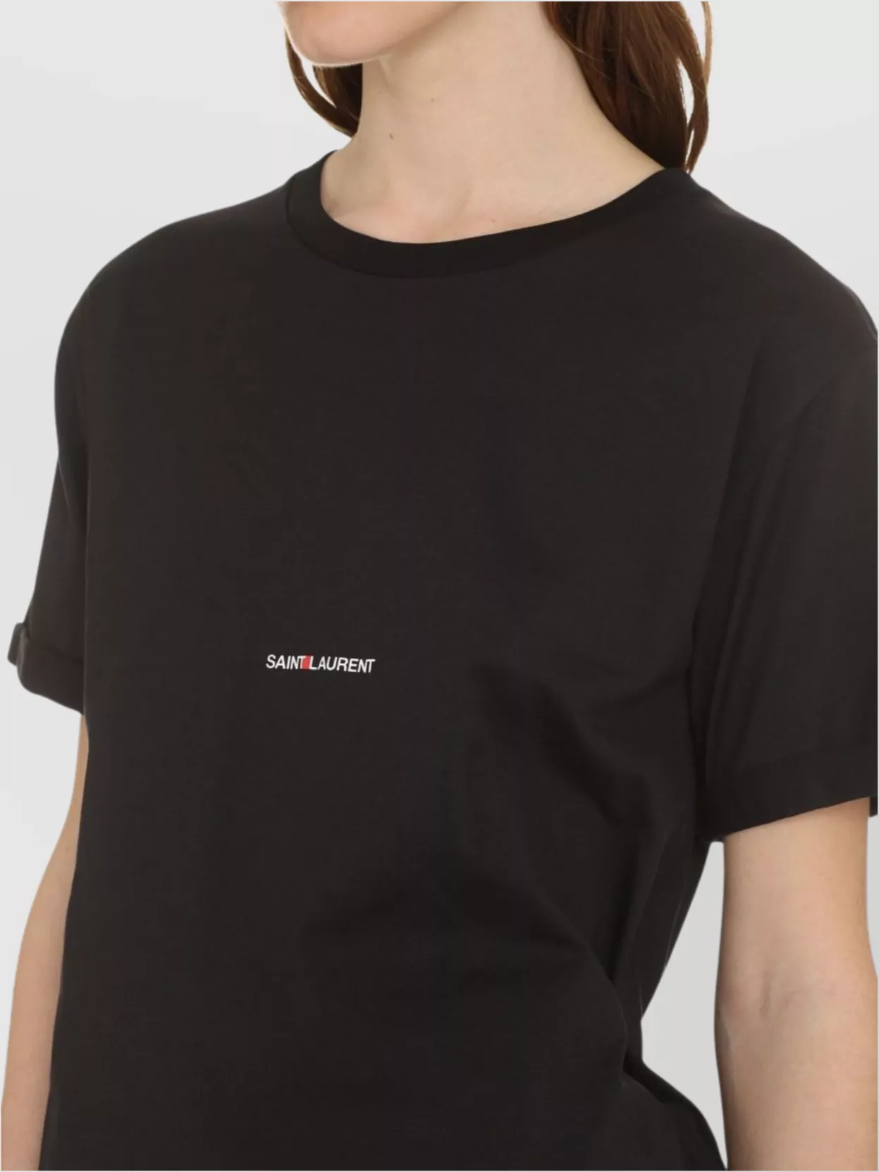 Shop Saint Laurent Crew-neck Cuffed Short-sleeve Cotton T-shirt