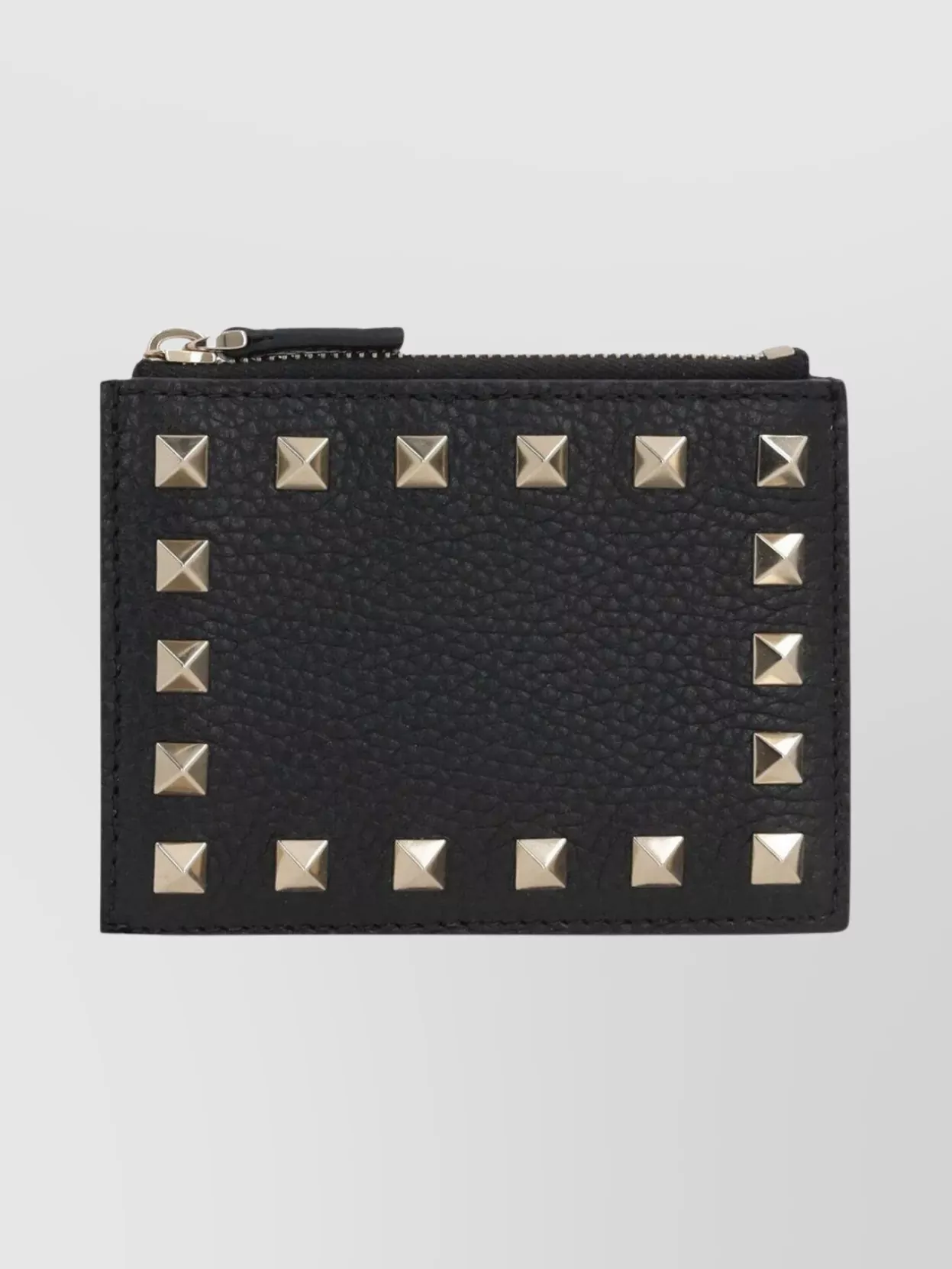Valentino Studded Leather Zipped Card Holder In Black
