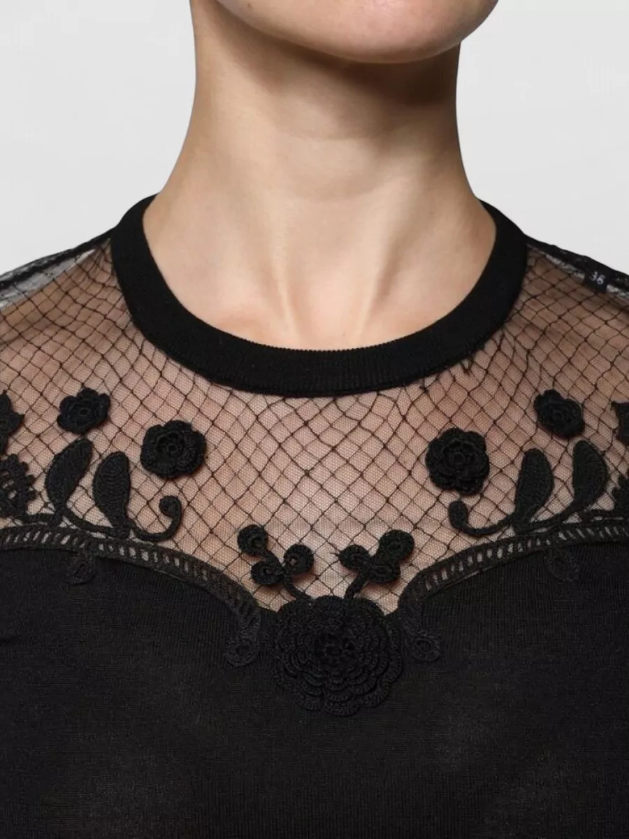Dolce&Gabbana Silk Lace Short-Sleeve Knit Top