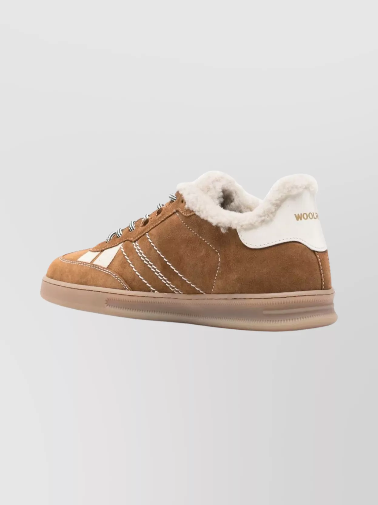 Woolrich Premium Leather Sneakers Featuring Contrast Stitching In Brown