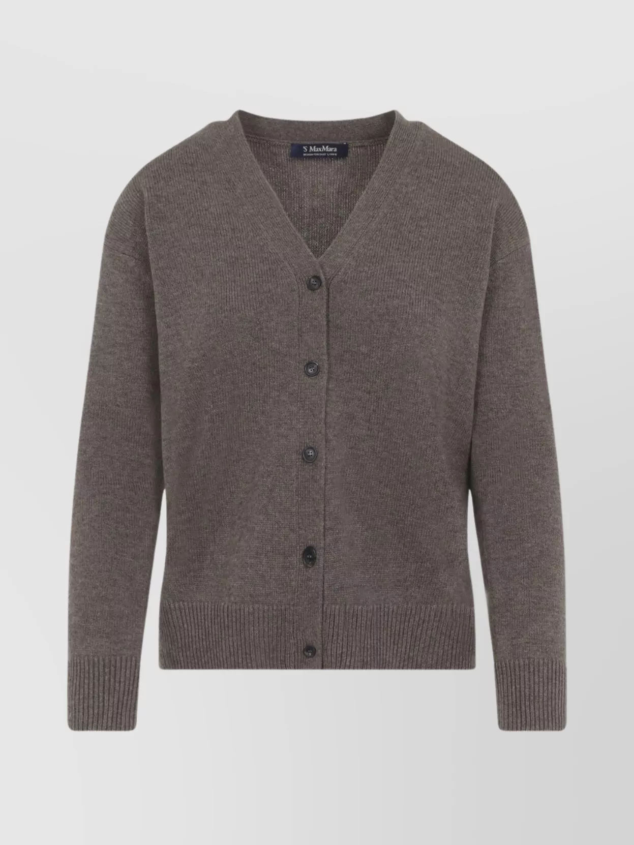 S Max Mara V-Neckline Ribbed Hem Cardigan With Long Sleeves