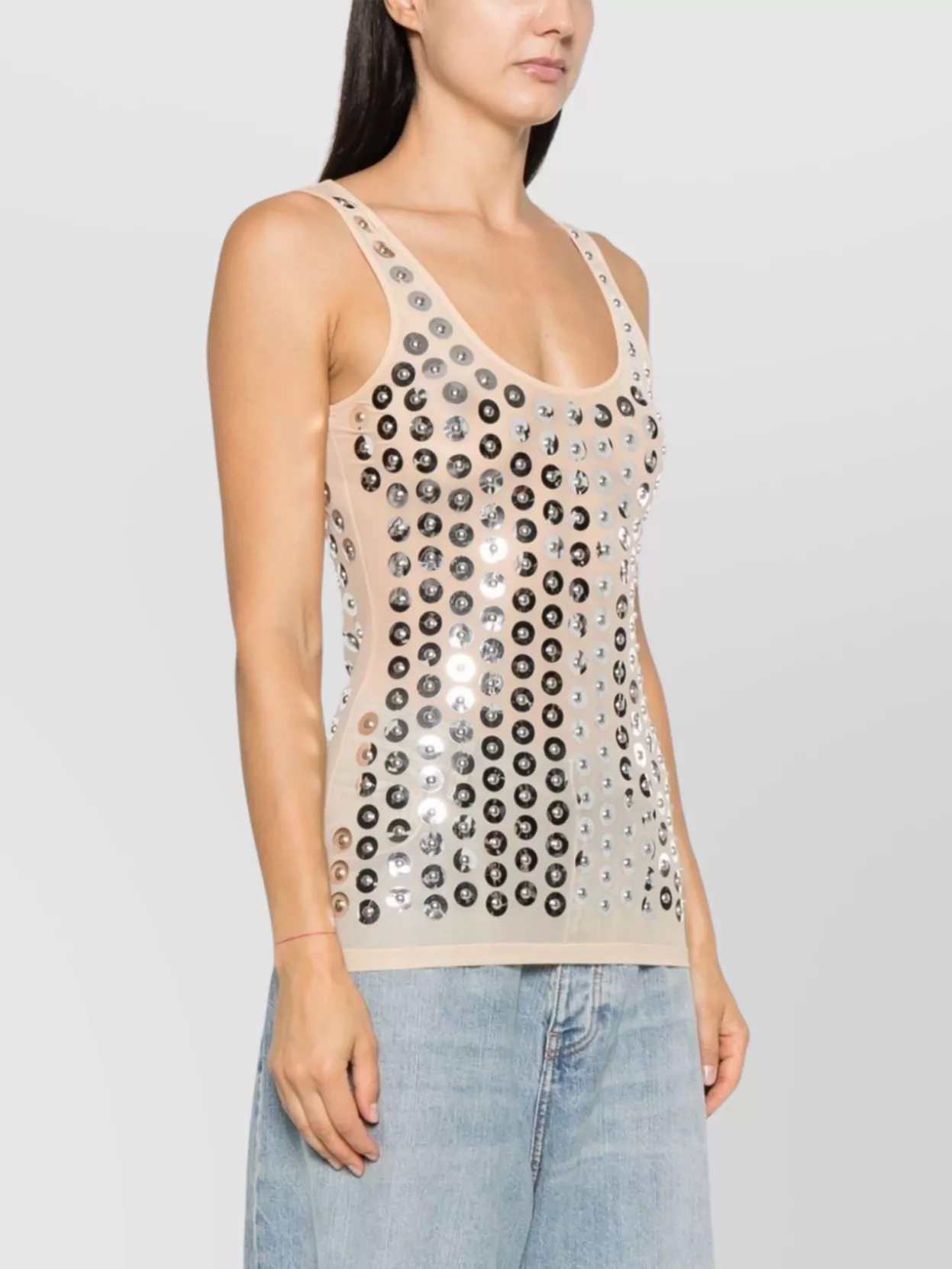 Rabanne Second Skin Top With Circular Embellishments In Neutrals