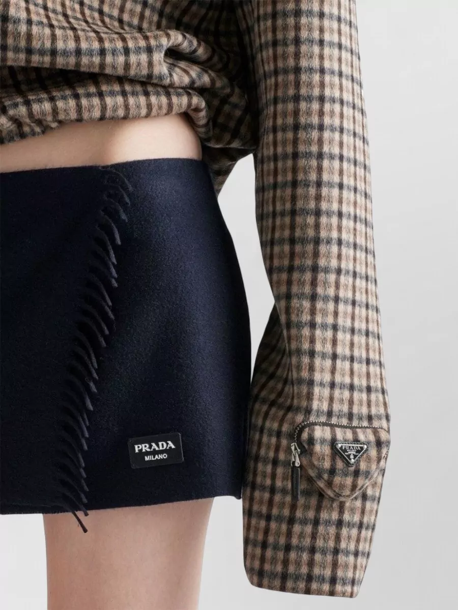 Prada V Neck Knitwear Check Pattern Zip Pocket