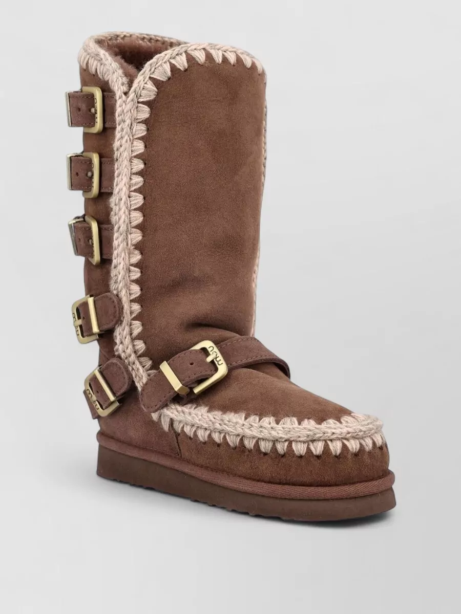 Mou Sheepskin suede buckle-strap boots