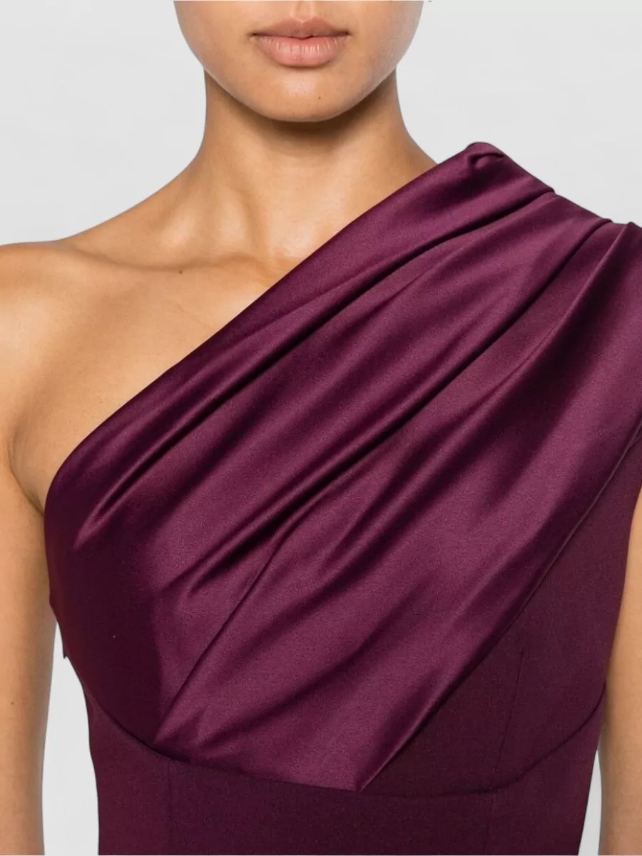 Solace London Polyester One-Shoulder Sleeveless Draped Maxi Gown
