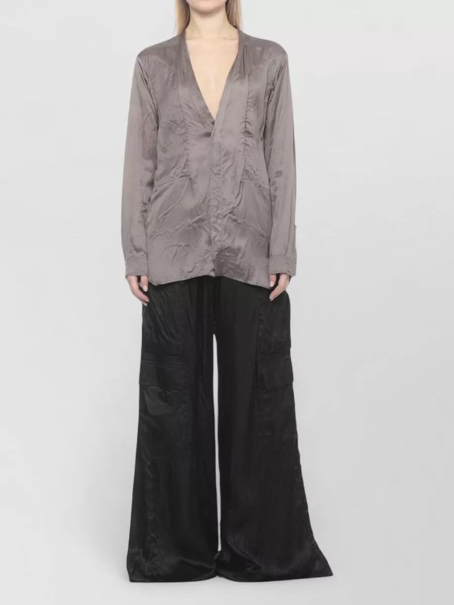 Rick Owens V-Neck Long-Sleeve Shirt