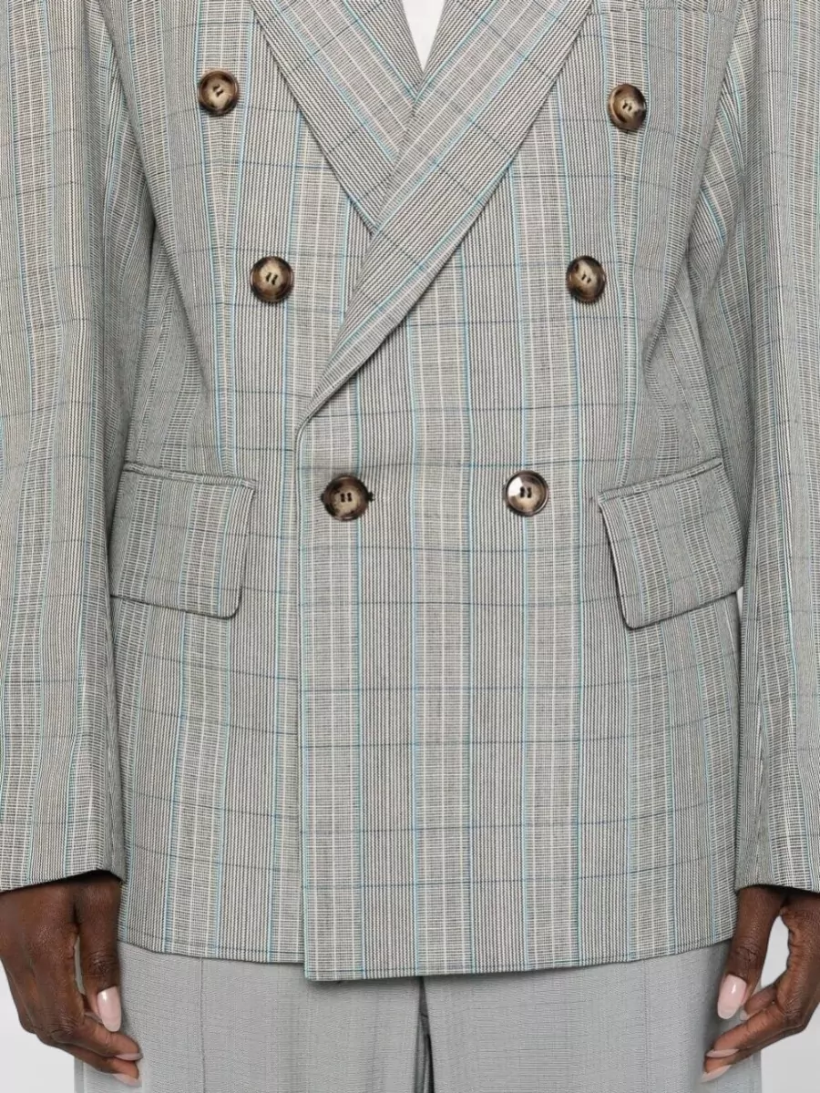 Victoria Beckham Wool Check Double Breasted Tailored Jacket