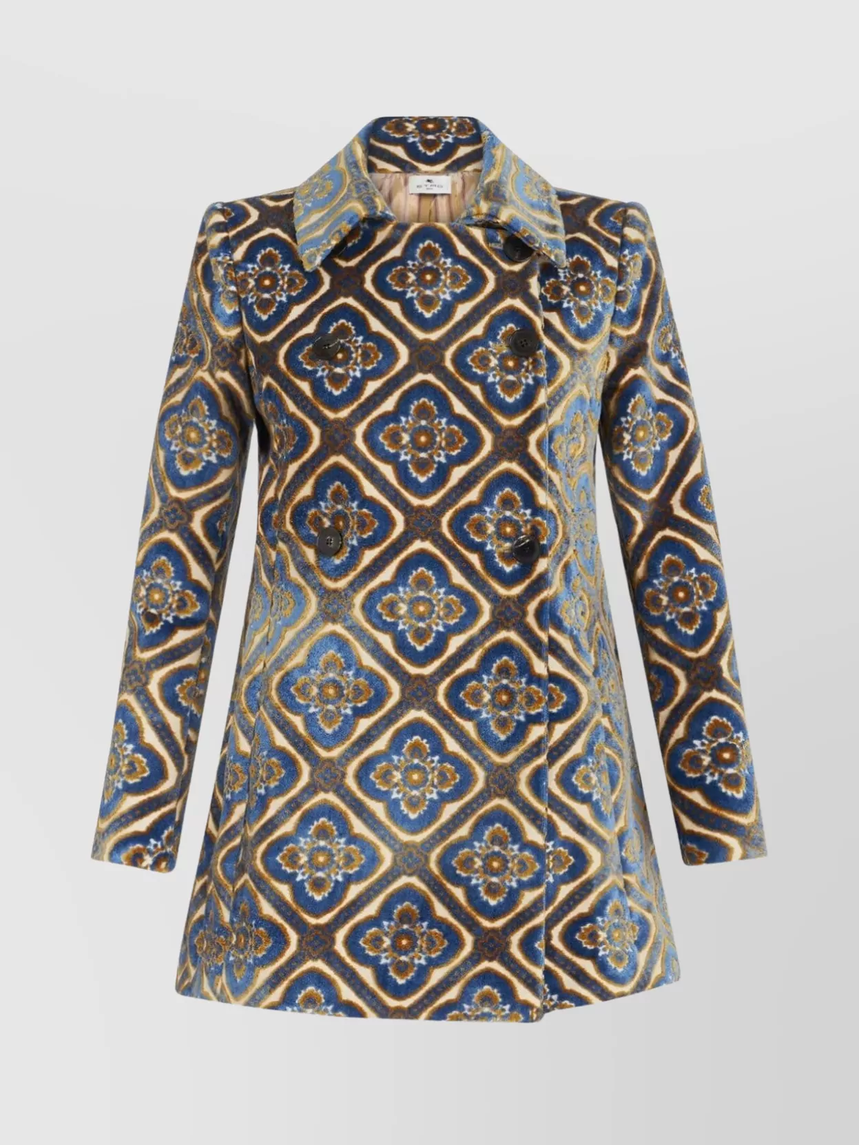 Shop Etro Collared Textured Floral Jacquard Coats In Black