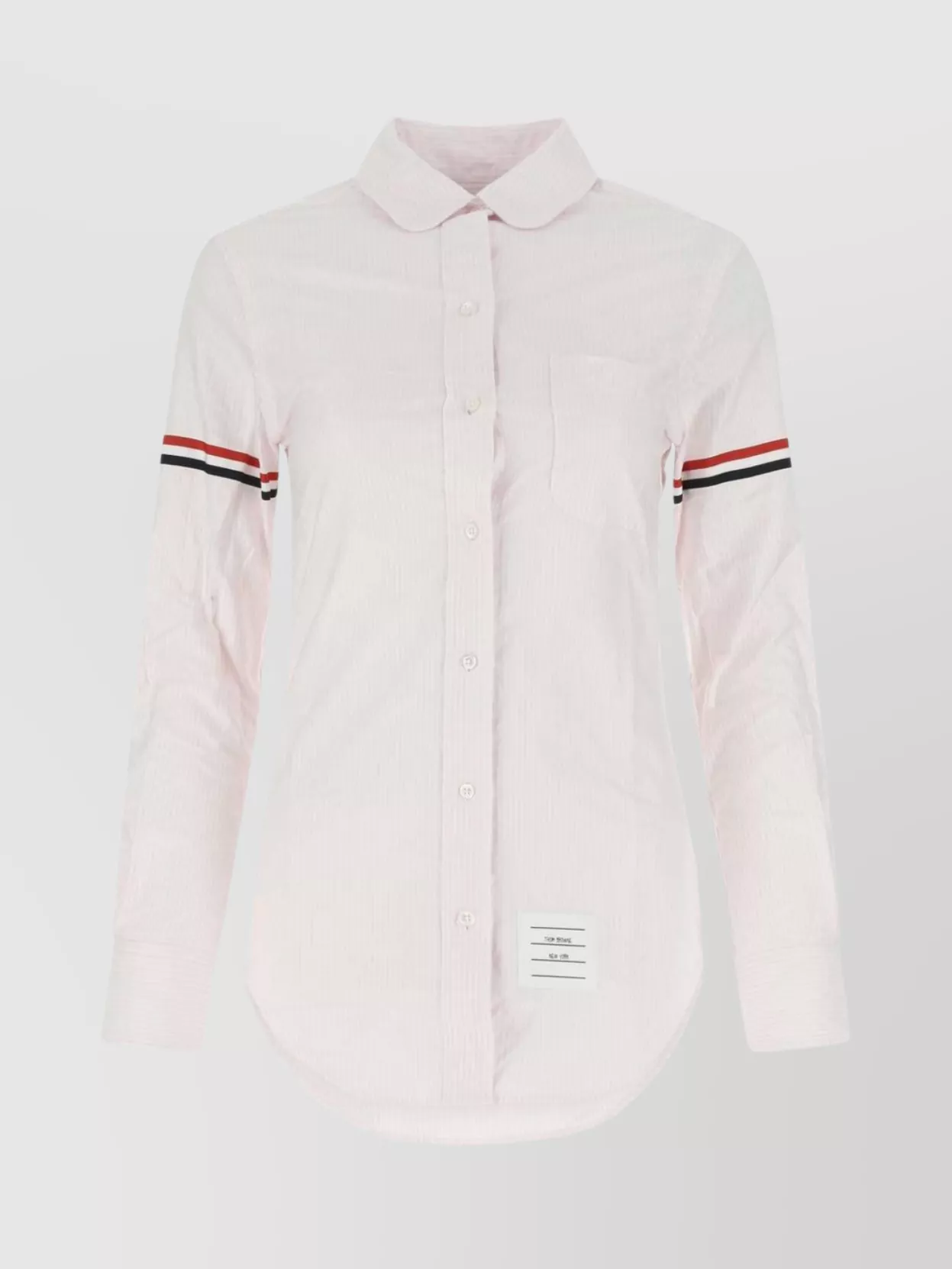 Shop Thom Browne Embroidered Cuffed Sleeves Cotton Shirt