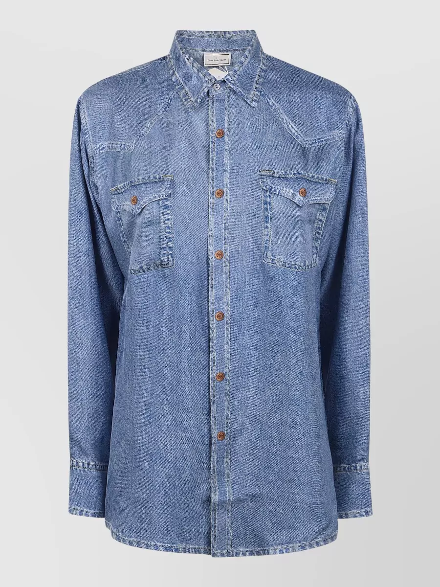 Pierre Louise Mascia Aloe Shirt Long Sleeves Chest Pockets In Blue