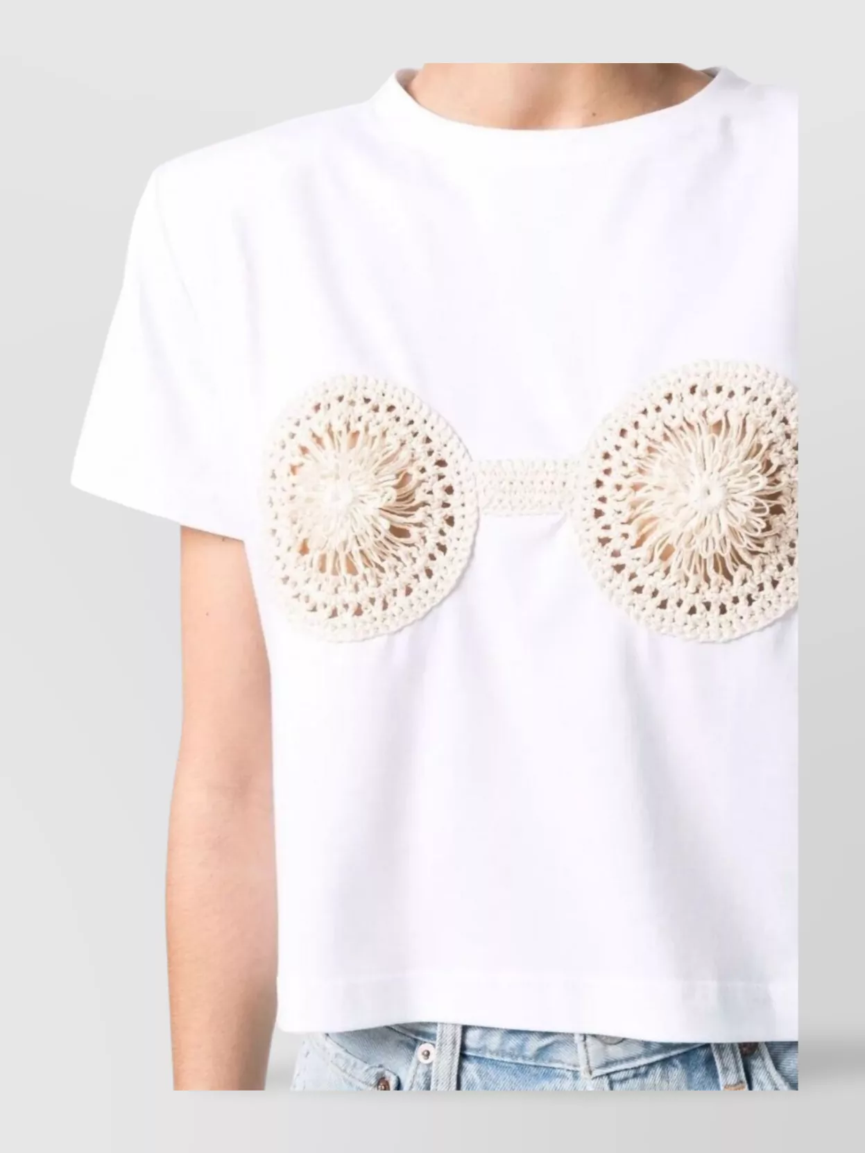 Magda Butrym Short Sleeve Cropped Top With Crochet Detail