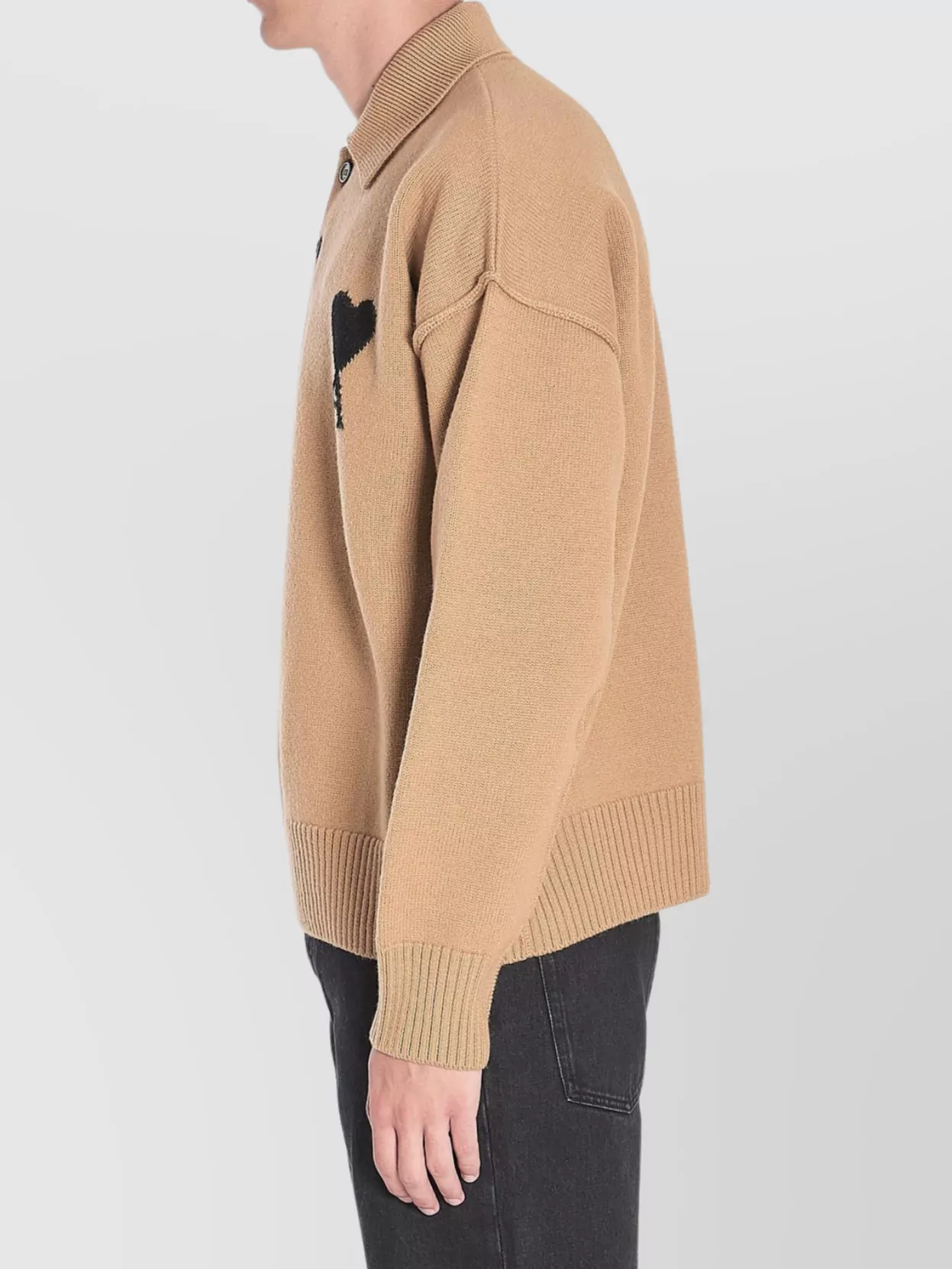 Ami Paris Woolen Heart Friend Polo With Exposed Seams
