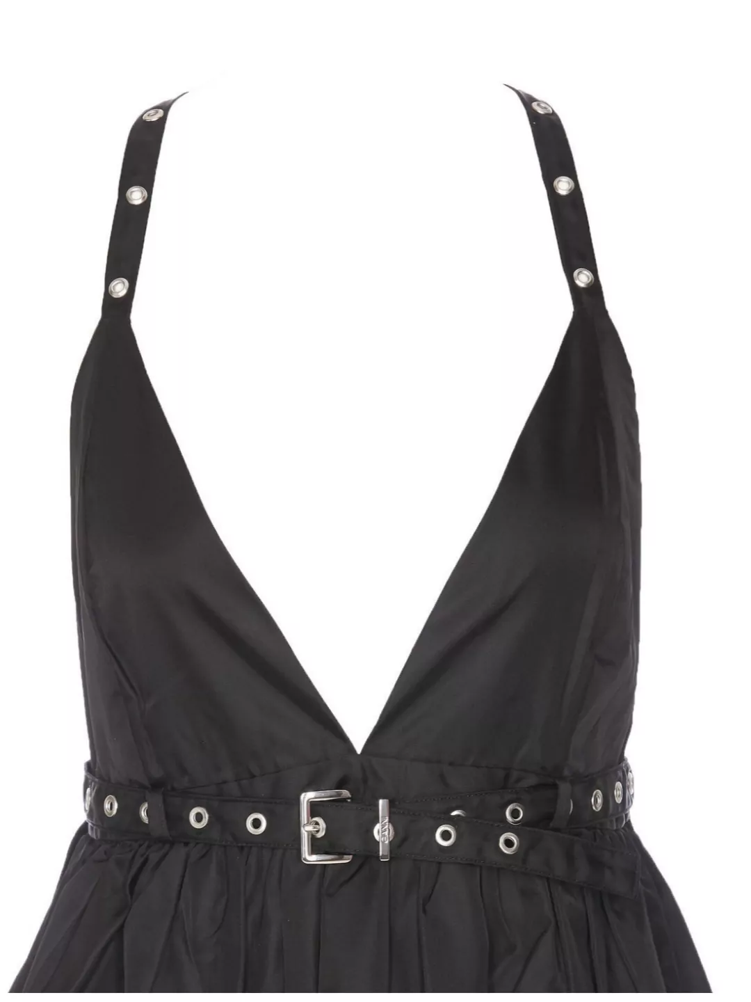 Ganni Black Long Dress With A V-neck Embellished With Studs