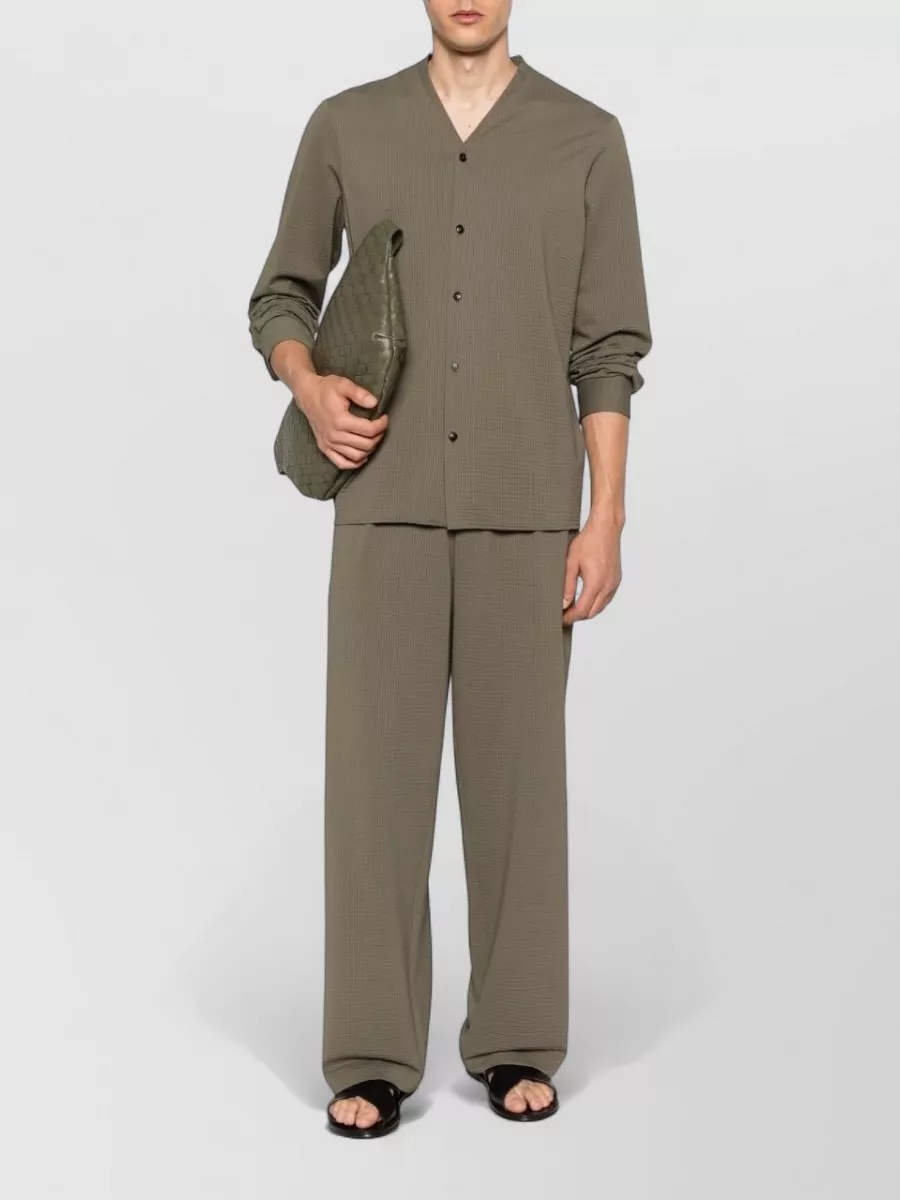 Emporio Armani Textured V-Neck Long-Sleeve Shirt