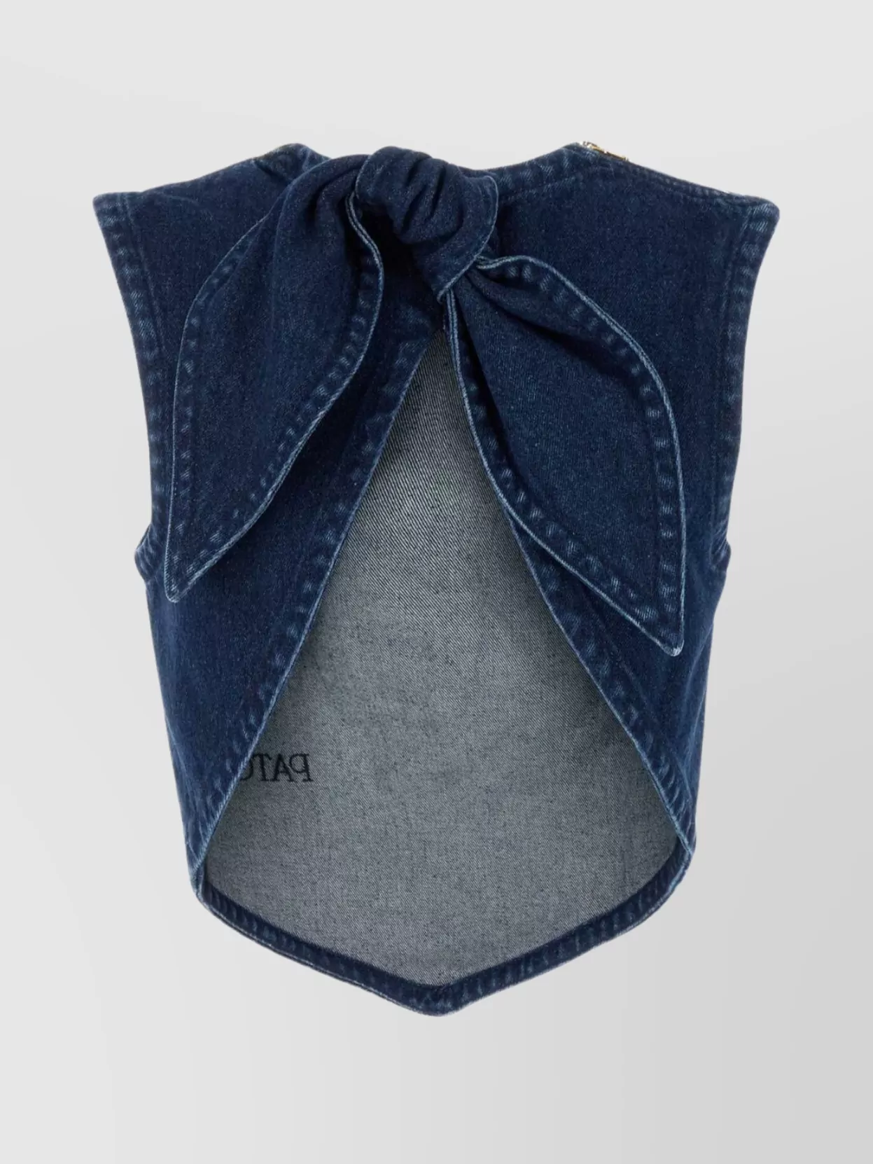 PATOU BOW DETAIL CROPPED DENIM TOP WITH OPEN BACK