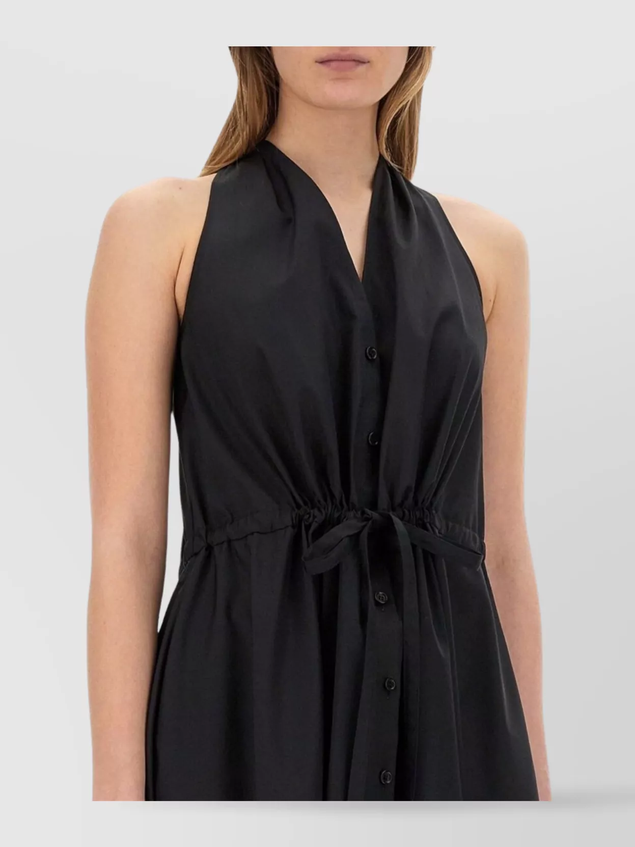 Aspesi Halter Neck Midi Length Sleeveless Dress Waist Tie