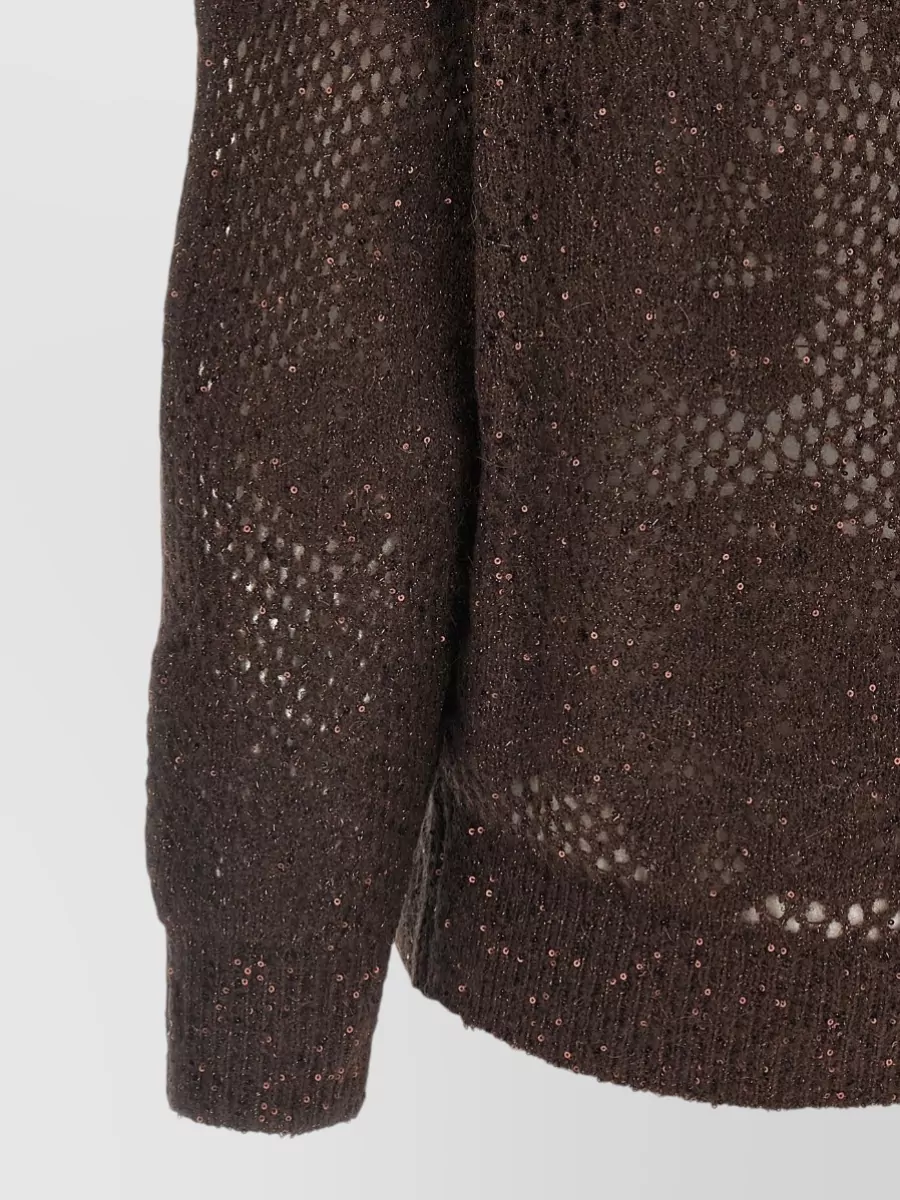 Brunello Cucinelli Mohair Wool Floral Lace V-Neck Sweater