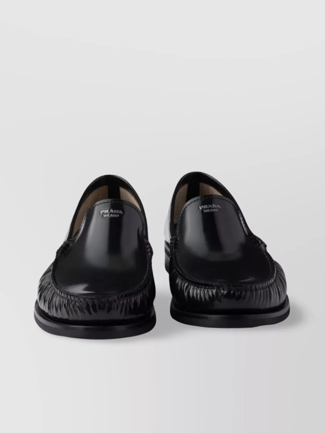 Prada Tapered Silhouette Leather Loafers With Round Toe