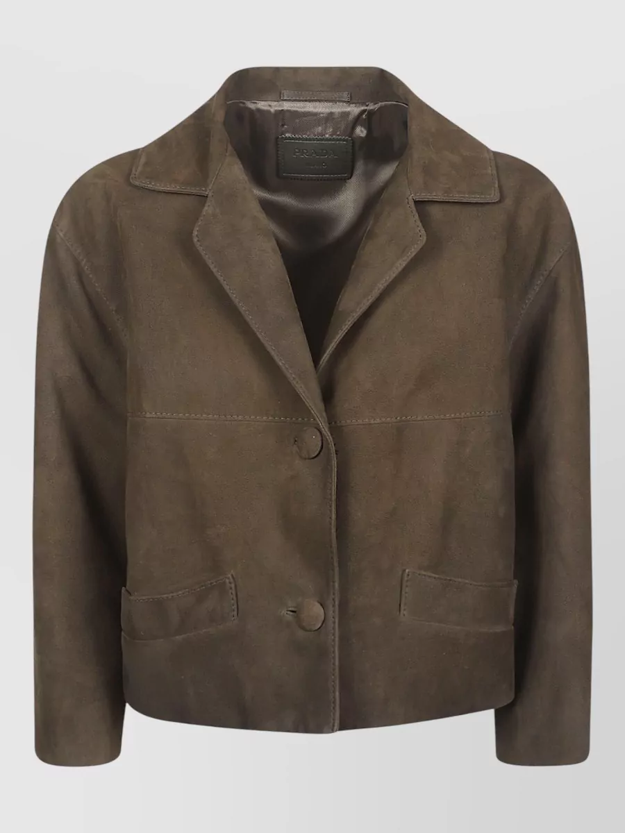 Prada Suede lamb jacket front pockets lapels