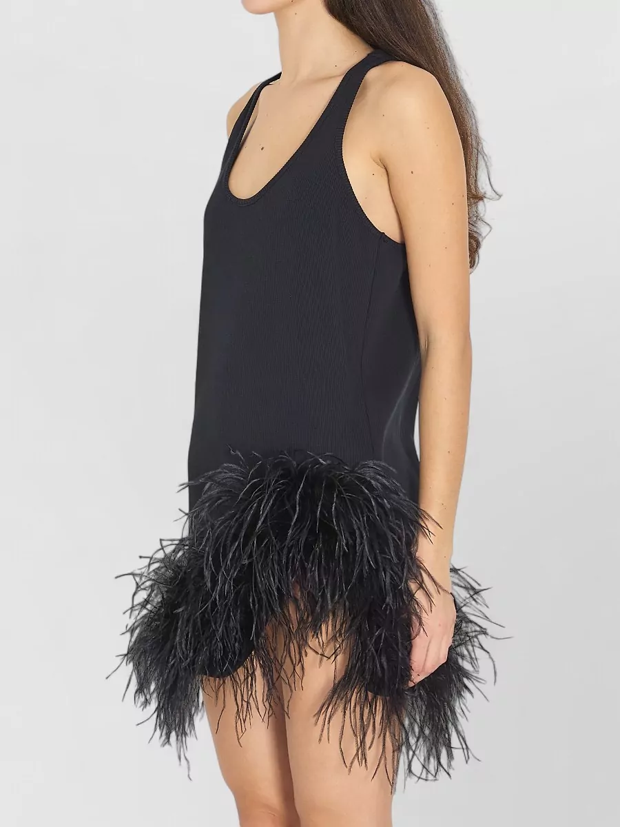 The Attico Feather Trimmed Rib Mini Dress